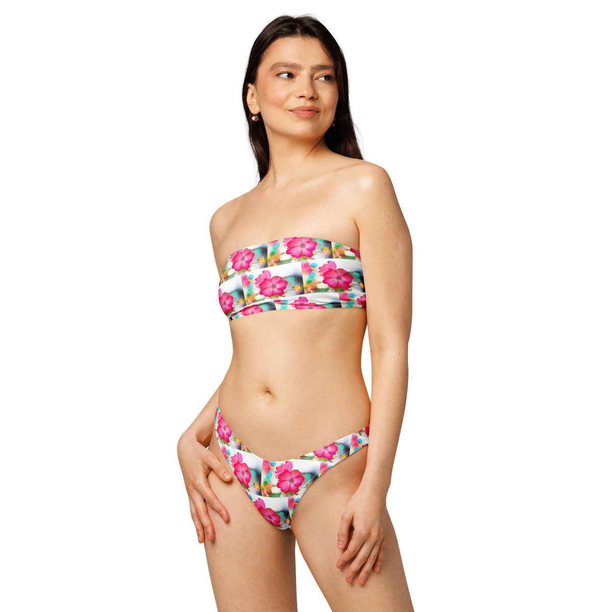 Women's Pink Floral bandeau bikini Set - PratSN