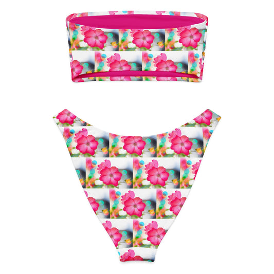 Women's Pink Floral bandeau bikini Set - PratSN
