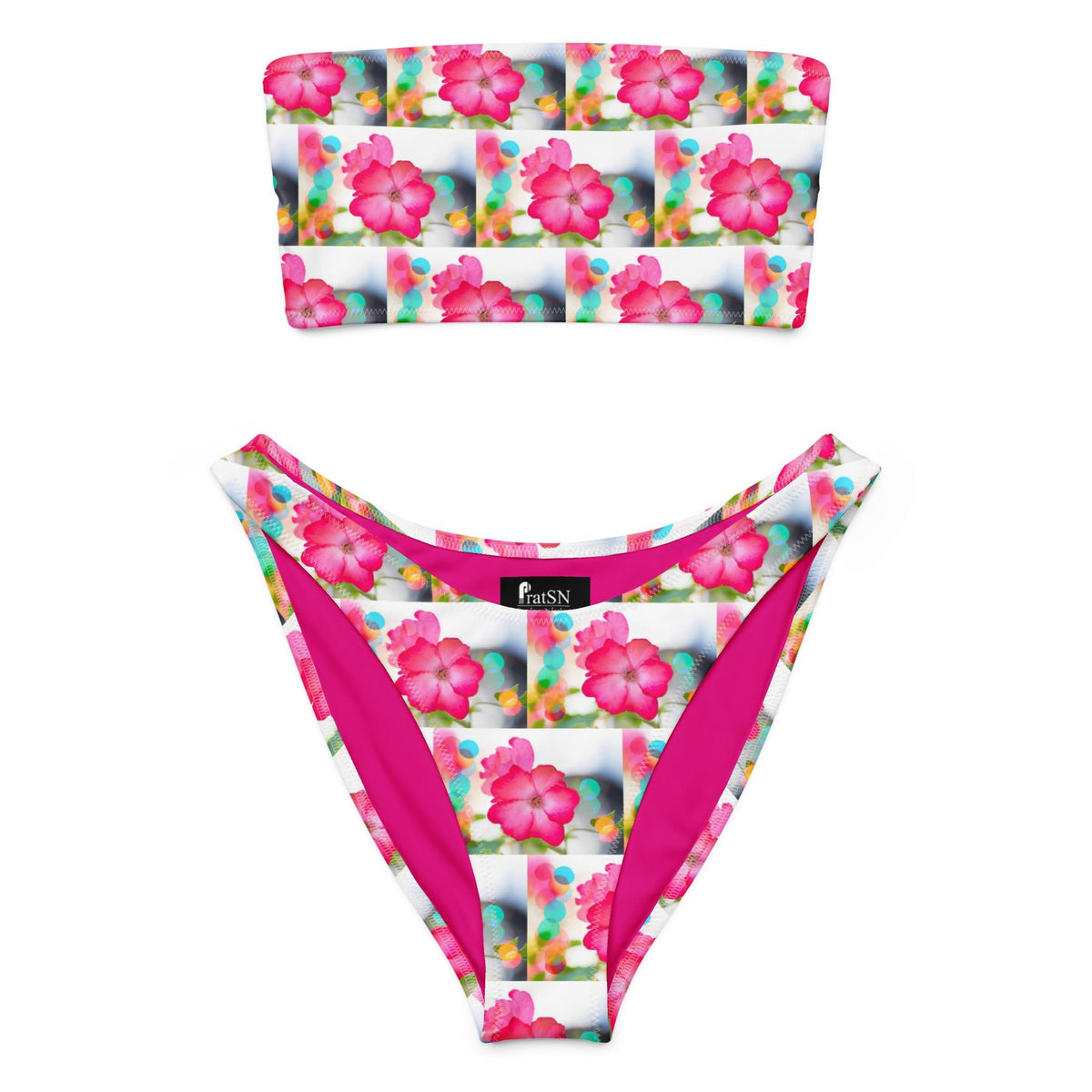 Women's Pink Floral bandeau bikini Set - PratSN