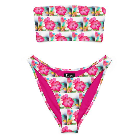 Women's Pink Floral bandeau bikini Set - PratSN