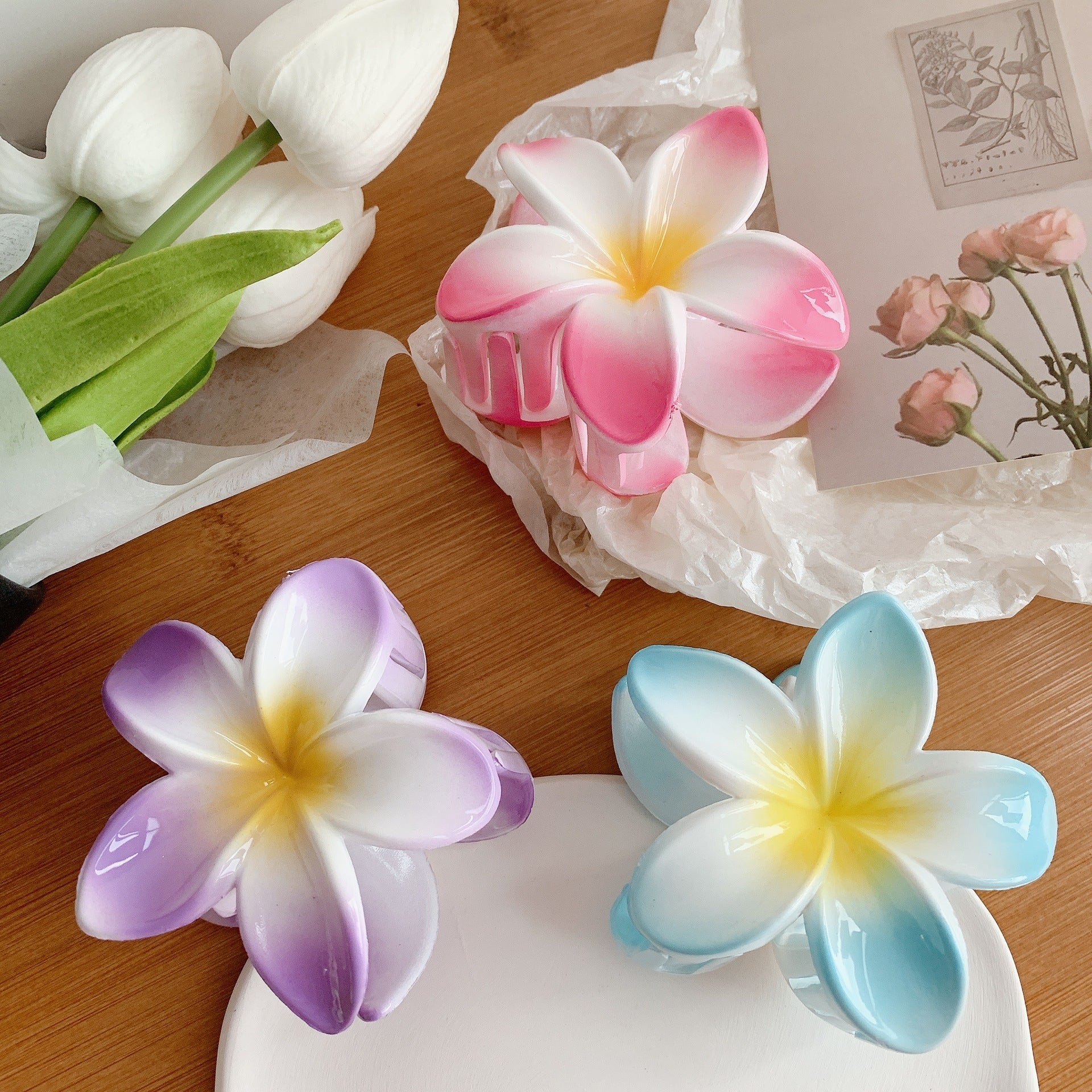 Women's Plumeria Hair Clips, Flower Hair Clip, Trendy Hair Claw Clip, Popular Hair Catch Hair Accessories - PratSN
