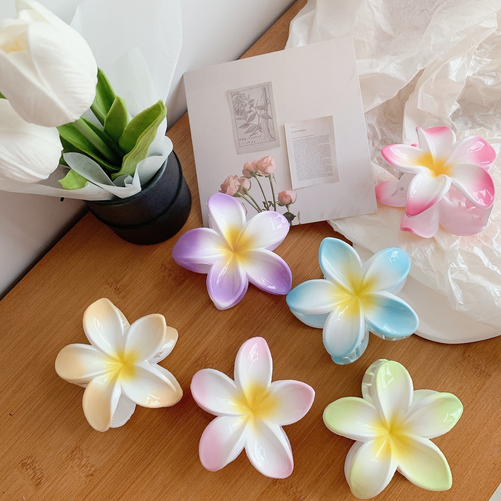 Women's Plumeria Hair Clips, Flower Hair Clip, Trendy Hair Claw Clip, Popular Hair Catch Hair Accessories - PratSN