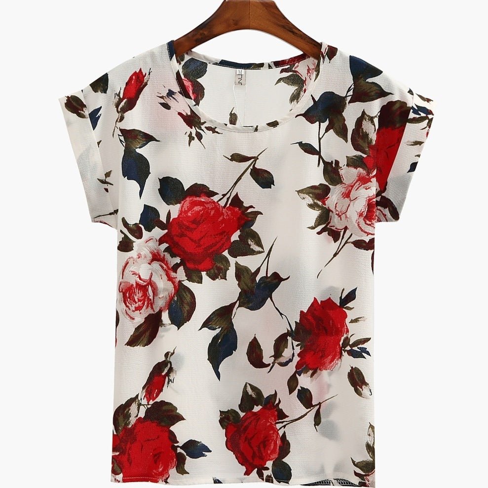 Women's Plus Size Printed Short - sleeved Chiffon Shirt T-shirt Top - PratSN
