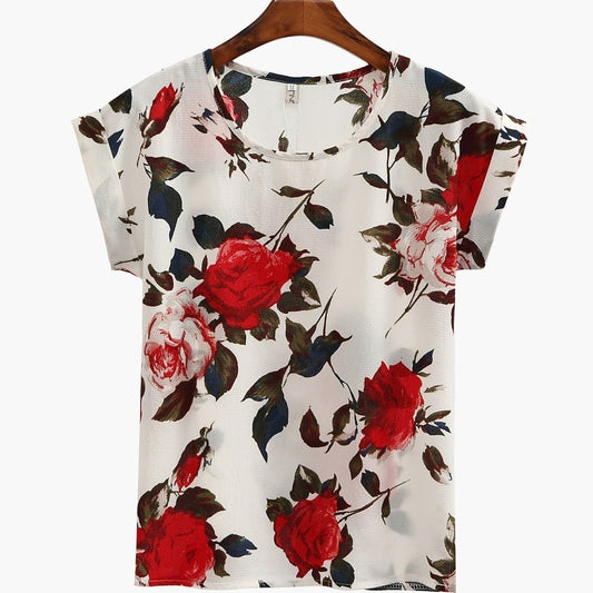 Women's Plus Size Printed Short - sleeved Chiffon Shirt T-shirt Top - PratSN
