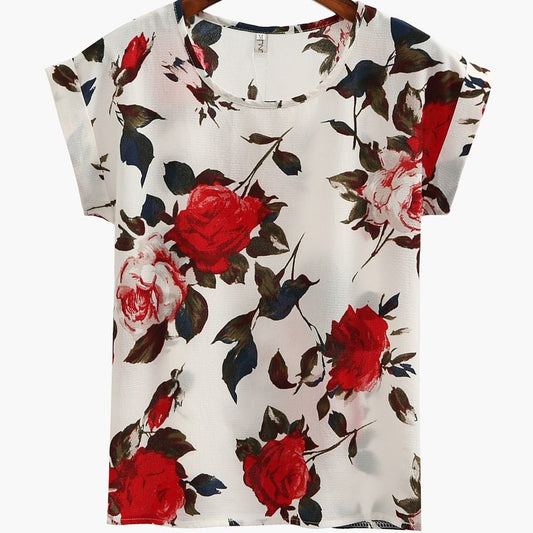 Women's Plus Size Printed Short - sleeved Chiffon Shirt T-shirt Top - PratSN