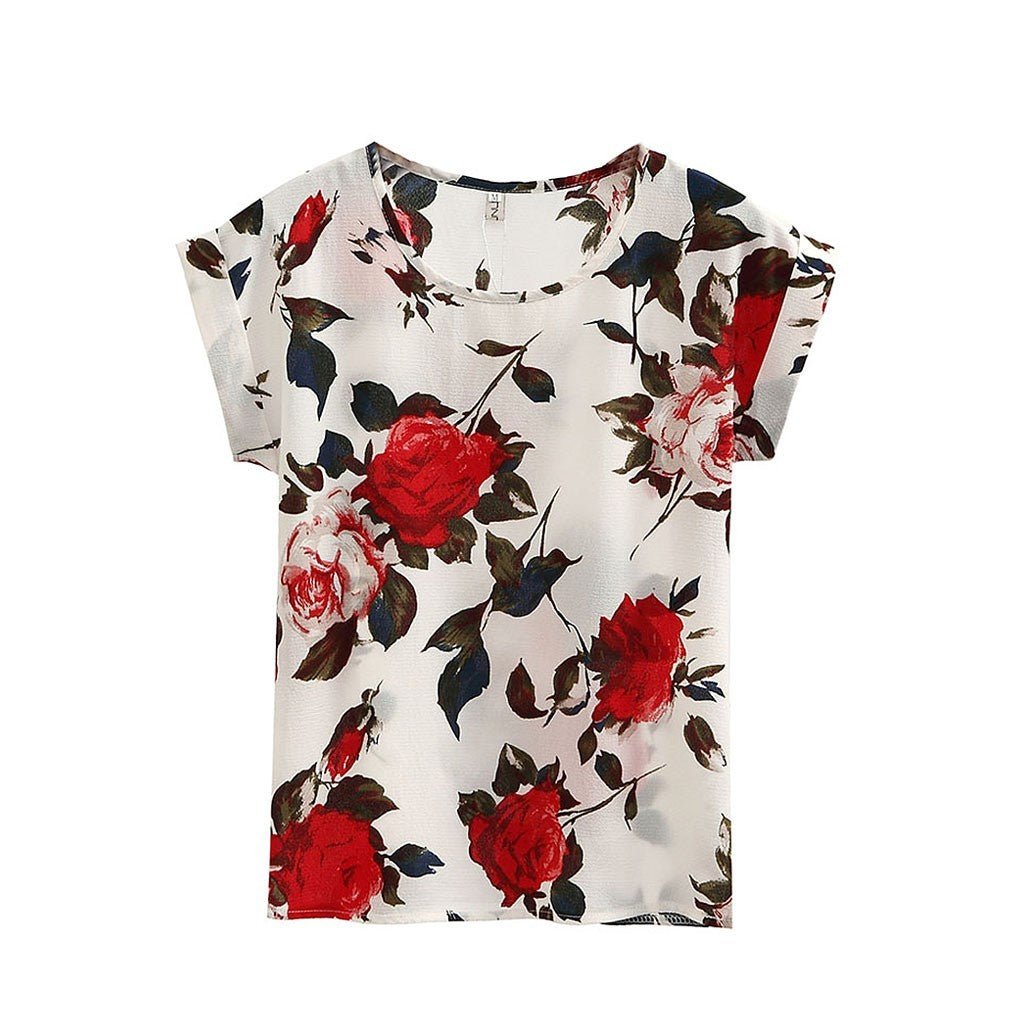 Women's Plus Size Printed Short - sleeved Chiffon Shirt T-shirt Top - PratSN