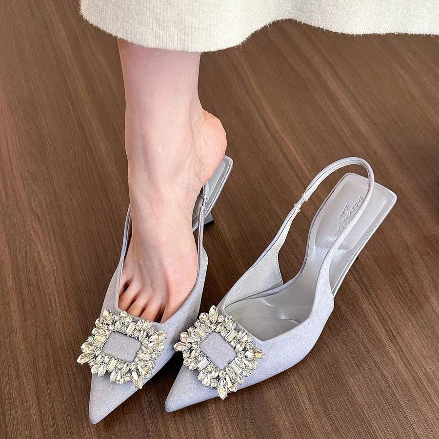 Women's Pointed - toe Square Buckle Rhinestone High - heeled Sandals - PratSN