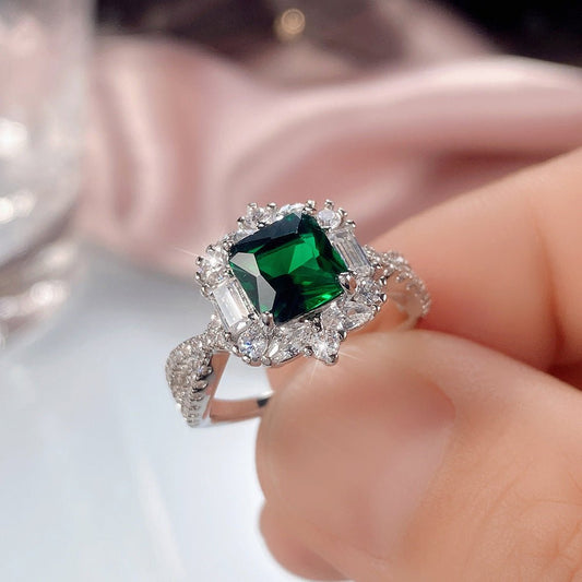 Women's Princess Square Zircon Wedding Green Ring - PratSN