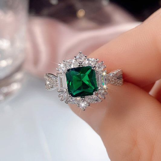 Women's Princess Square Zircon Wedding Green Ring - PratSN