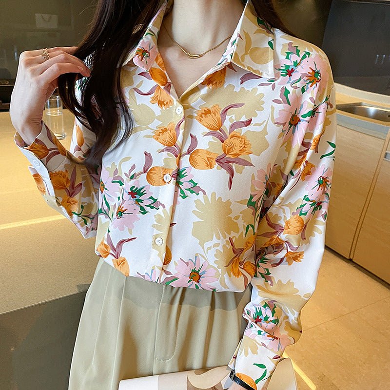 Women's Printed Long Sleeve Tulip Shirt - PratSN