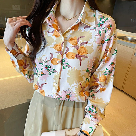 Women's Printed Long Sleeve Tulip Shirt - PratSN
