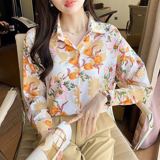 Women's Printed Long Sleeve Tulip Shirt - PratSN