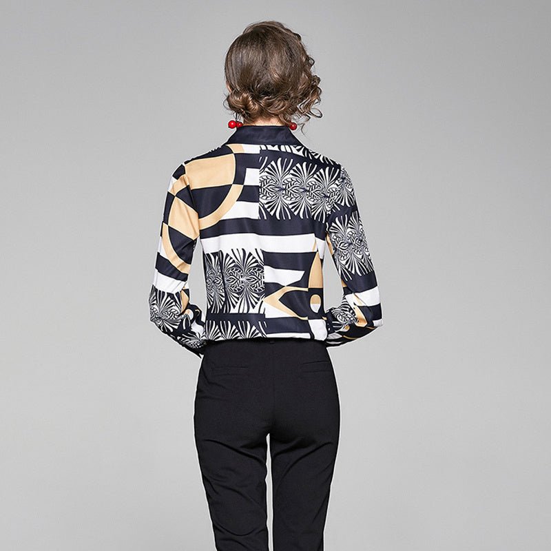 Women's Printed Slim Long - sleeved Versatile Lapel Shirt - PratSN