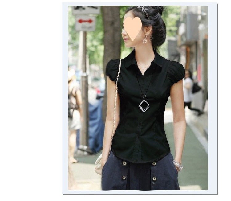 Women's Puff Sleeve Short Sleeve White Professional Slim Fit Shirt - PratSN