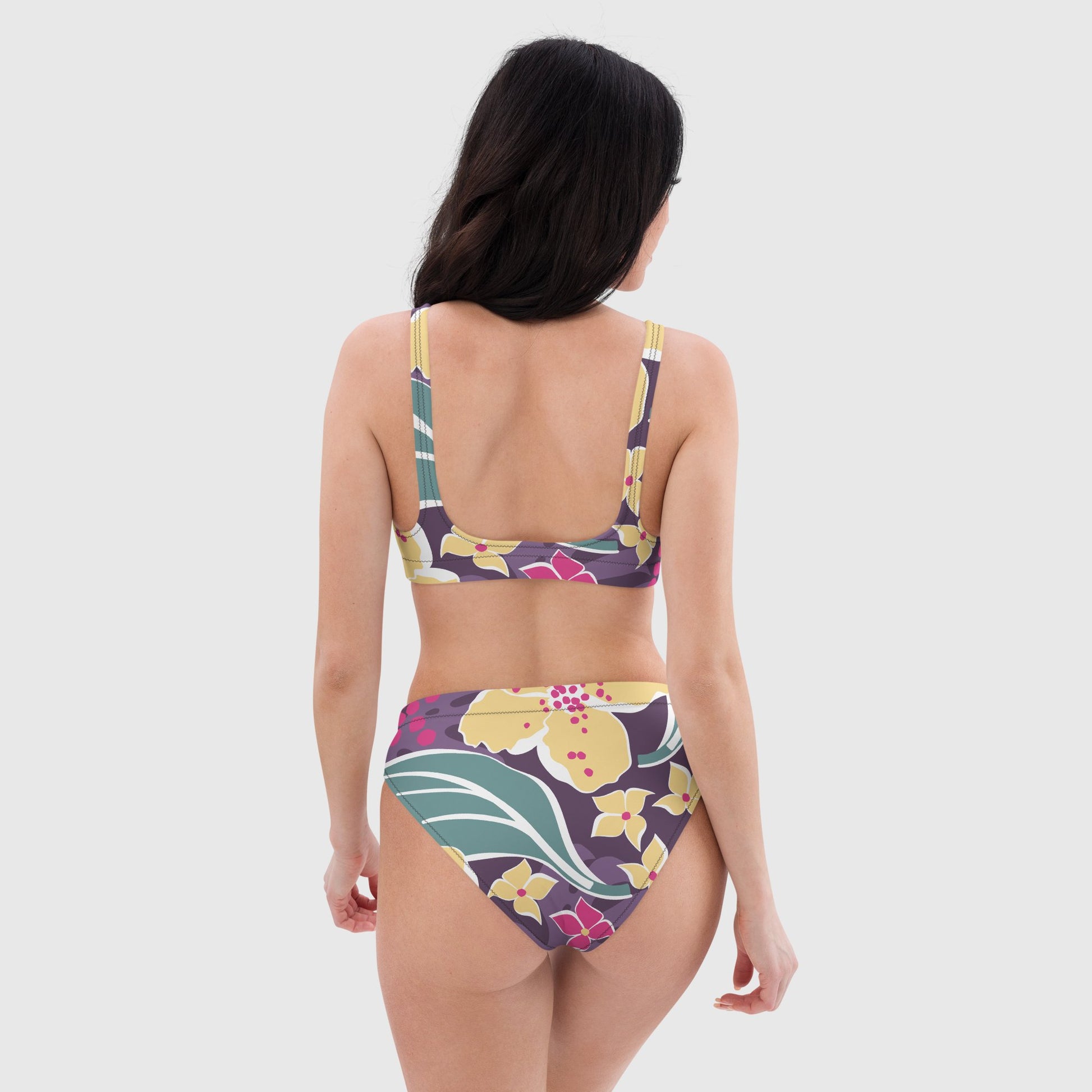 Women's recycled high - waisted bikini, Multicolor bikini, Floral pattern bikini, Beach dress, Beach dress for summer and spring - PratSN