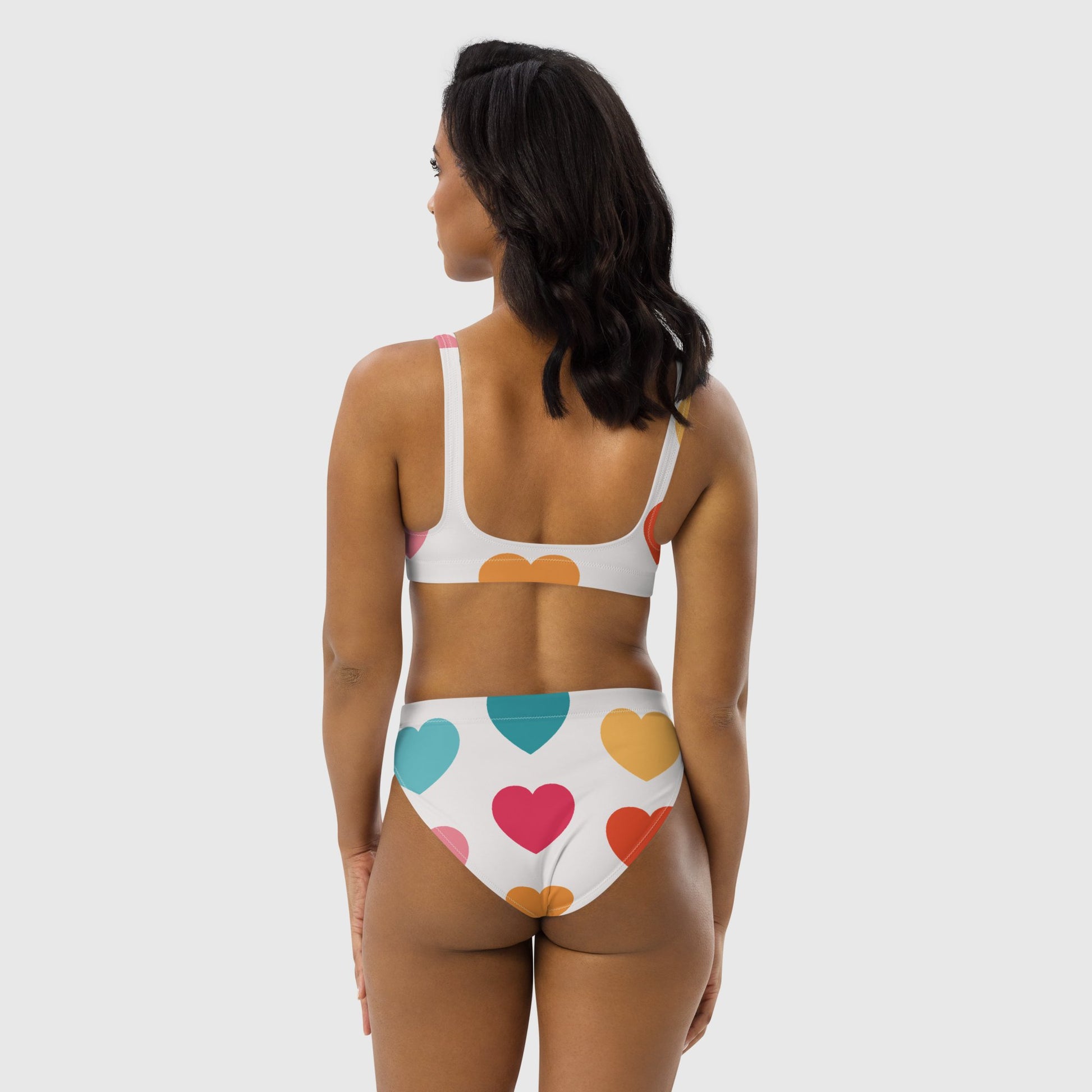 Women's recycled high - waisted bikini, Multicolor bikini, Heart pattern bikini, Beach dress, Beach dress for summer and spring - PratSN