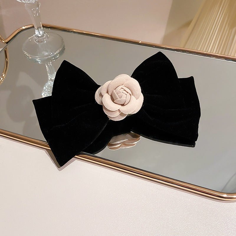 Women's Red Bow Encrusted Tassel Hairpin Back Head Spring Top Clip - PratSN