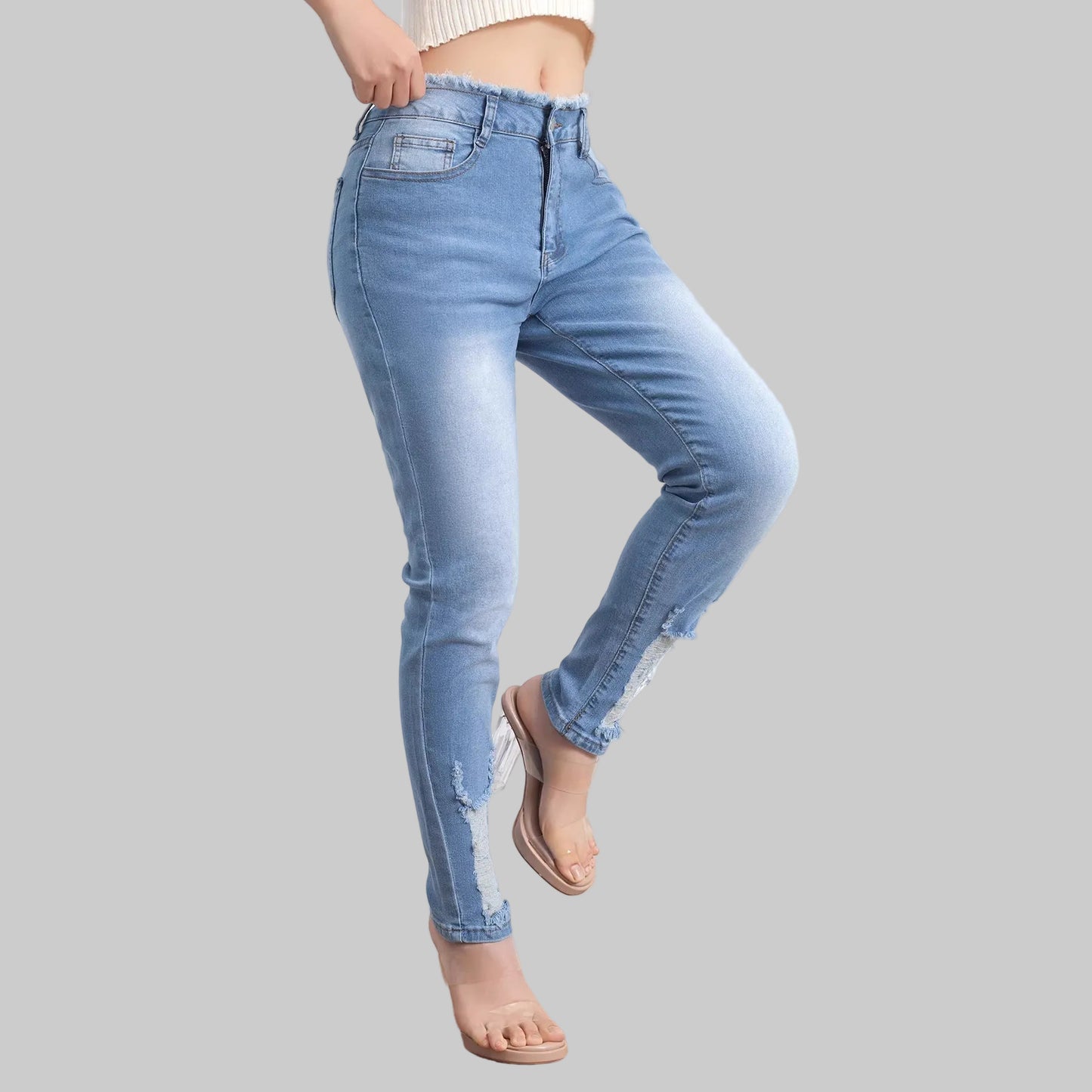 Women's Retro Frayed - edge Ripped Stretch Jeans - PratSN
