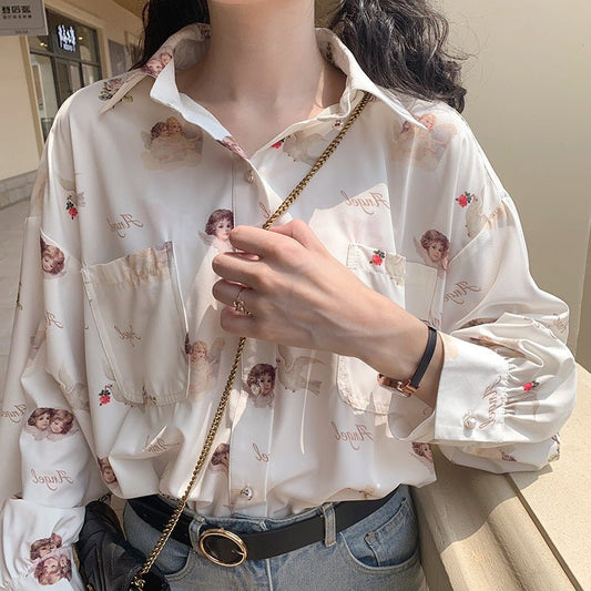 Women's Retro Loose Outerwear Long Sleeve Shirt - PratSN