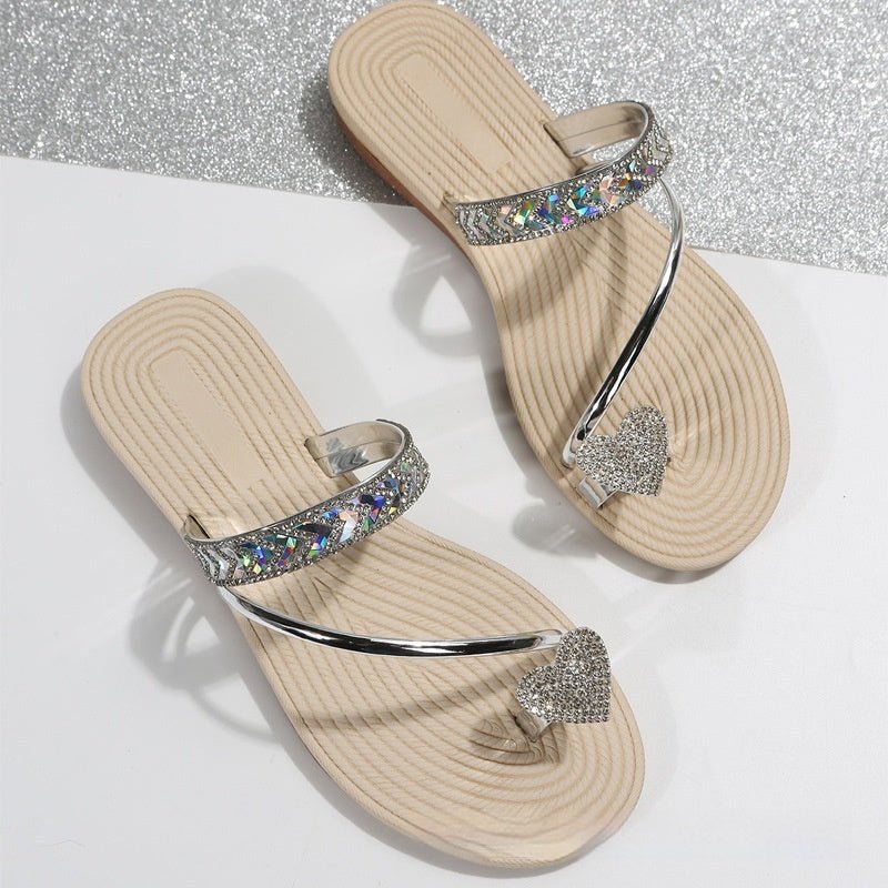 Women's Rhinestone Heart - shaped Flip - flops Minimalist Flat - PratSN