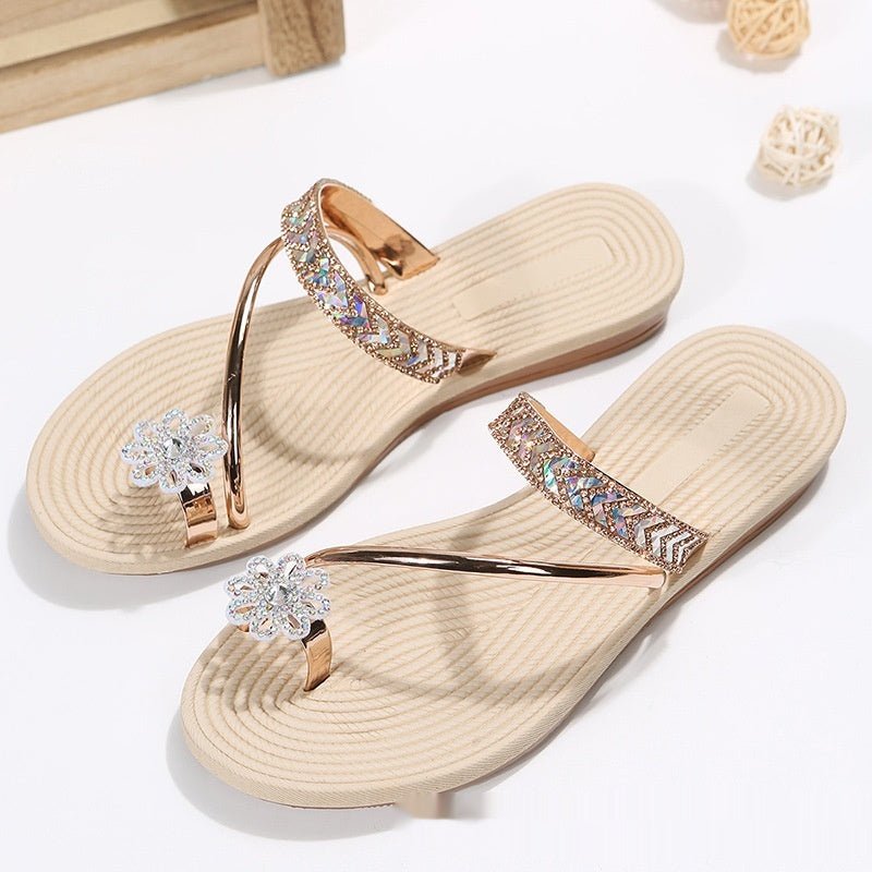 Women's Rhinestone Heart - shaped Flip - flops Minimalist Flat - PratSN