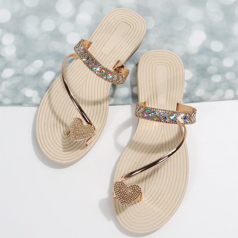 Women's Rhinestone Heart - shaped Flip - flops Minimalist Flat - PratSN