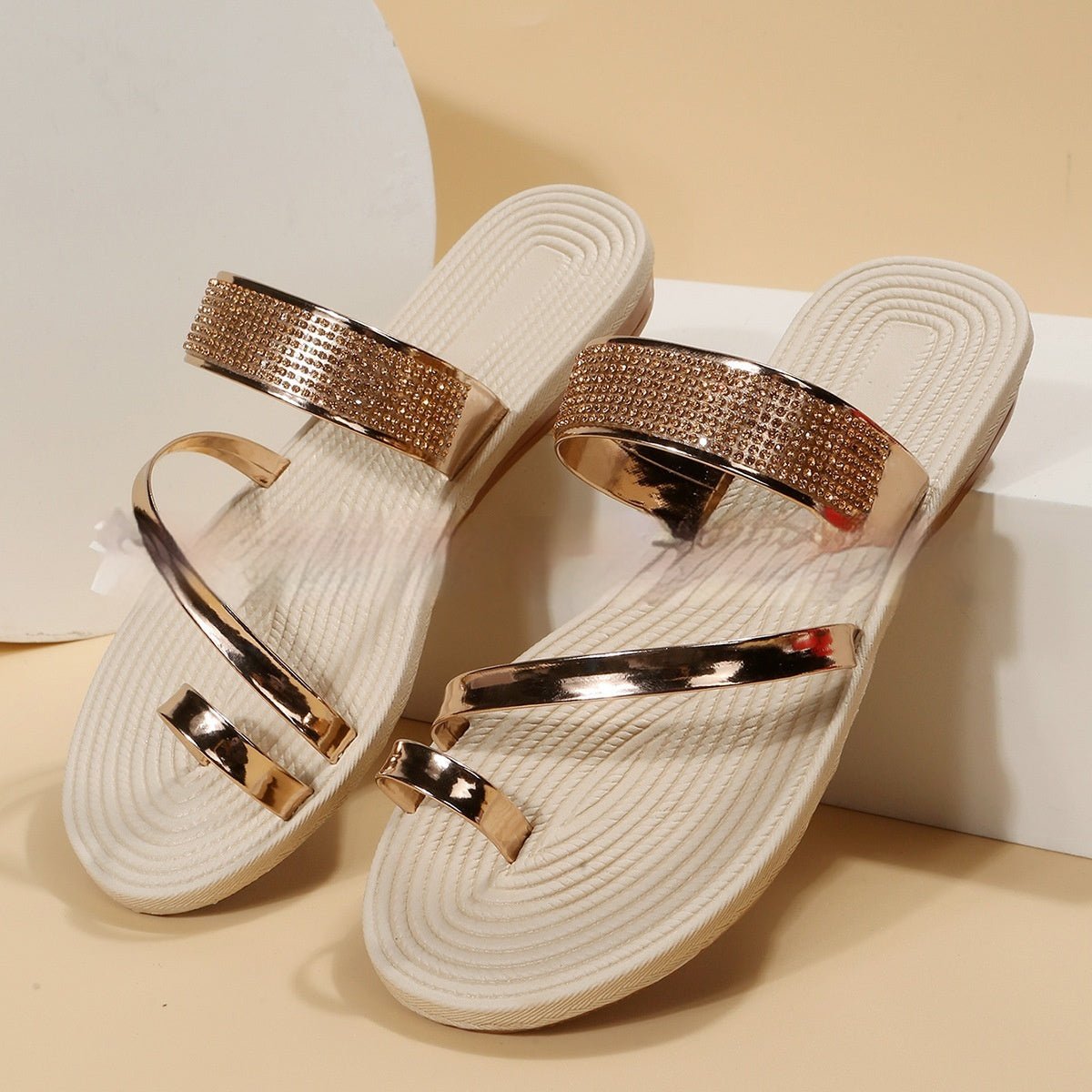 Women's Rhinestone Heart - shaped Flip - flops Minimalist Flat - PratSN