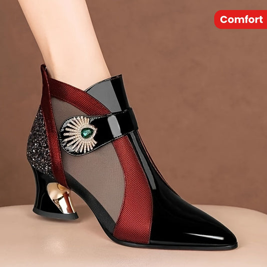 Women's Rhinestone Mesh Ankle Boots with Pointed Toe, Fashionable Short Boots - PratSN