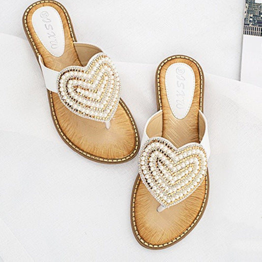 Women's Rhinestone Pearl Shoes Love Flip - flops - PratSN