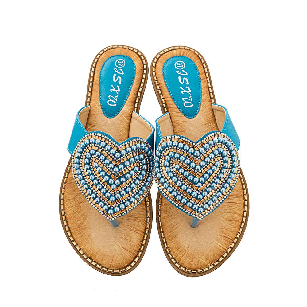Women's Rhinestone Pearl Shoes Love Flip - flops - PratSN