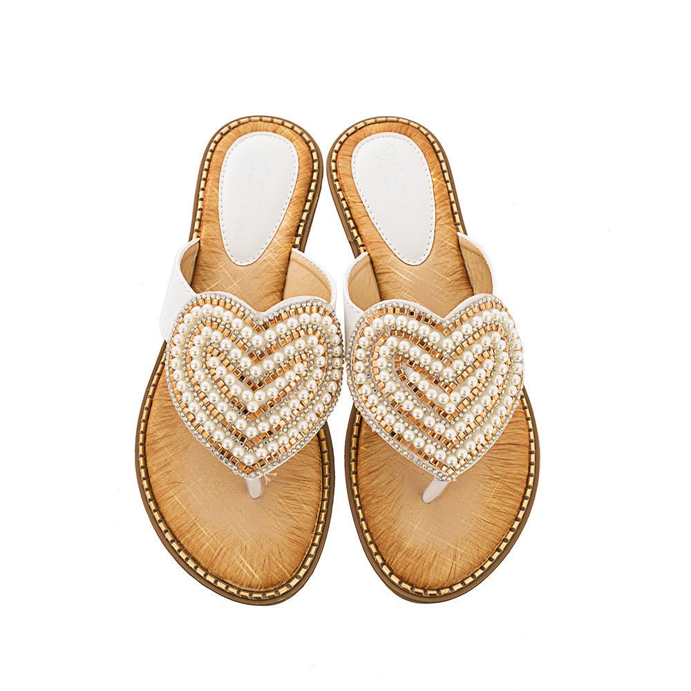 Women's Rhinestone Pearl Shoes Love Flip - flops - PratSN