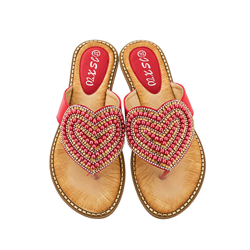 Women's Rhinestone Pearl Shoes Love Flip - flops - PratSN