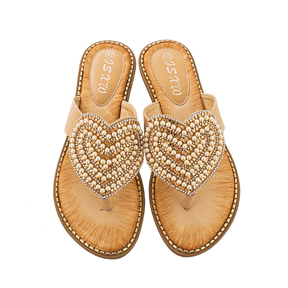 Women's Rhinestone Pearl Shoes Love Flip - flops - PratSN