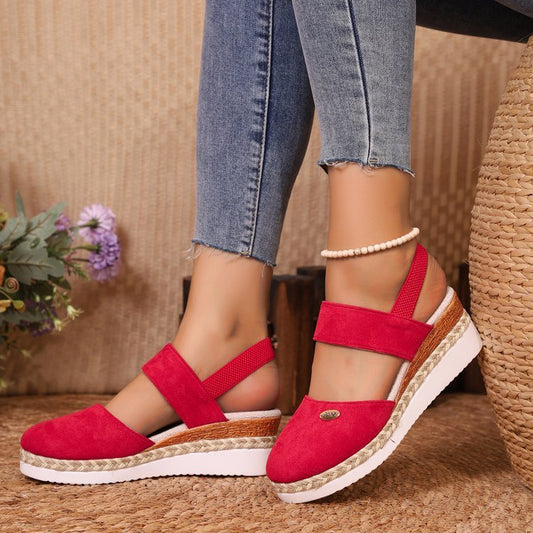 Women's Shoes Wedge Lightweight Hemp Rope Braided Closed Toe Elastic - PratSN