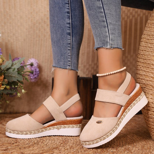 Women's Shoes Wedge Lightweight Hemp Rope Braided Closed Toe Elastic - PratSN