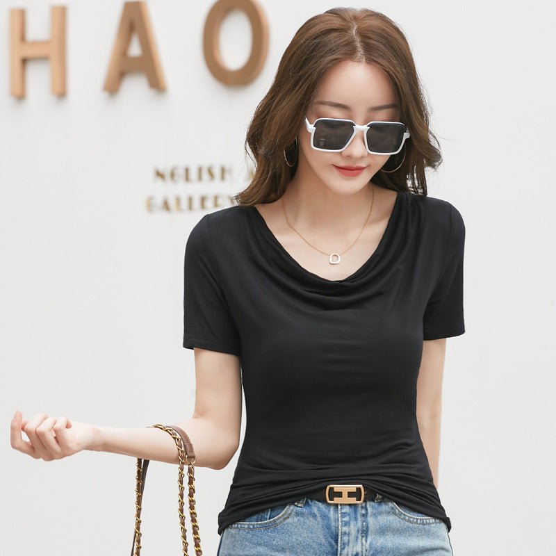 Women's Short - sleeved T-shirt With Pile Collar - PratSN