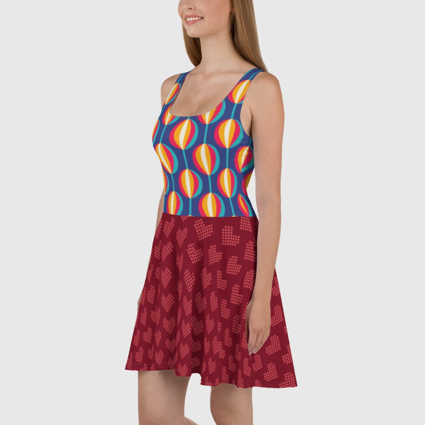 Women's Skater Dress, Multicolor skater dress, Geometric pattern sleeveless dress, Skater dress for summer and spring - PratSN