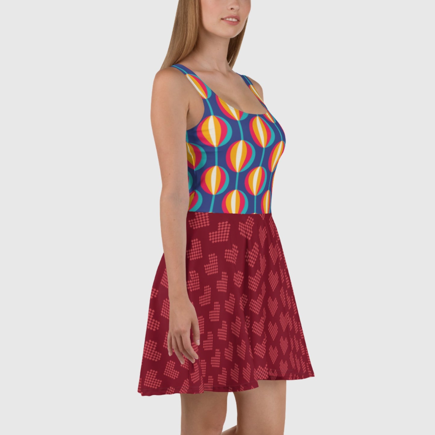 Women's Skater Dress, Multicolor skater dress, Geometric pattern sleeveless dress, Skater dress for summer and spring - PratSN