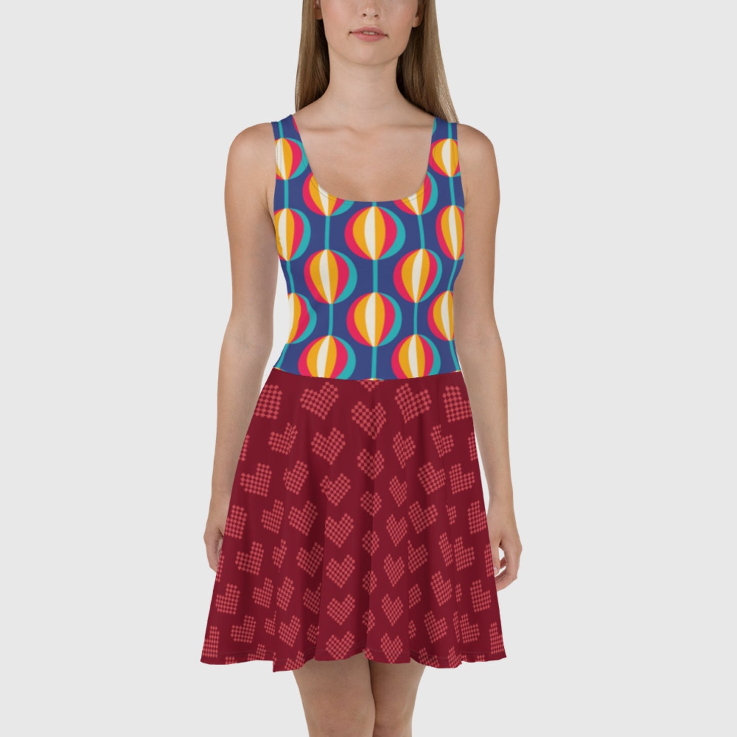 Women's Skater Dress, Multicolor skater dress, Geometric pattern sleeveless dress, Skater dress for summer and spring - PratSN