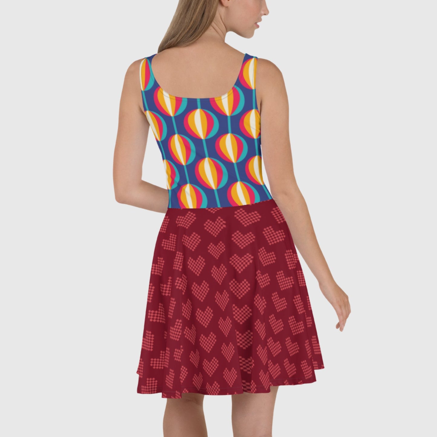 Women's Skater Dress, Multicolor skater dress, Geometric pattern sleeveless dress, Skater dress for summer and spring - PratSN