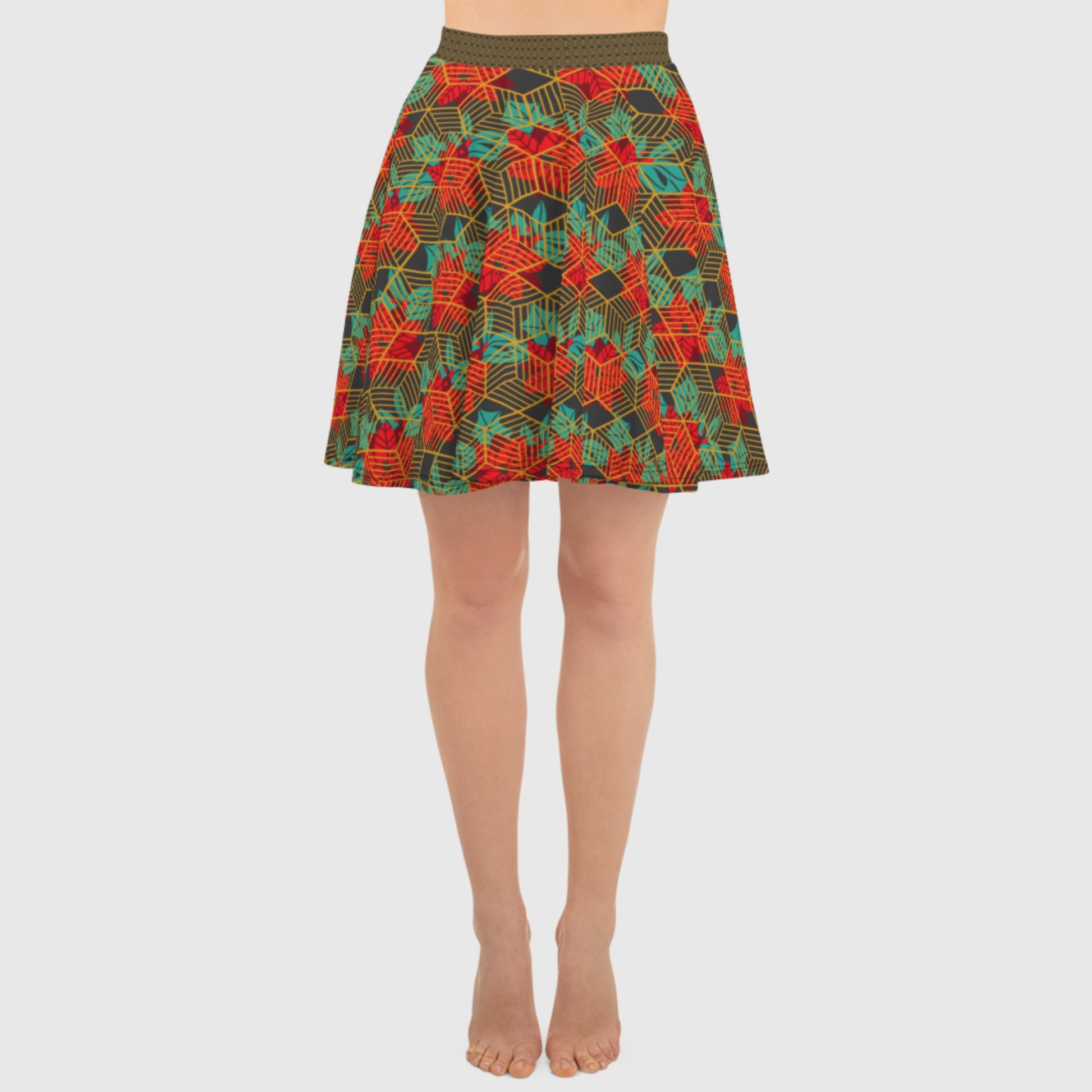 Women's skater skirt, Eclipse fill skirt, Festive and geometric pattern skater skirt, Cut & sew sublimation skirt, skater skirt for summer and spring - PratSN