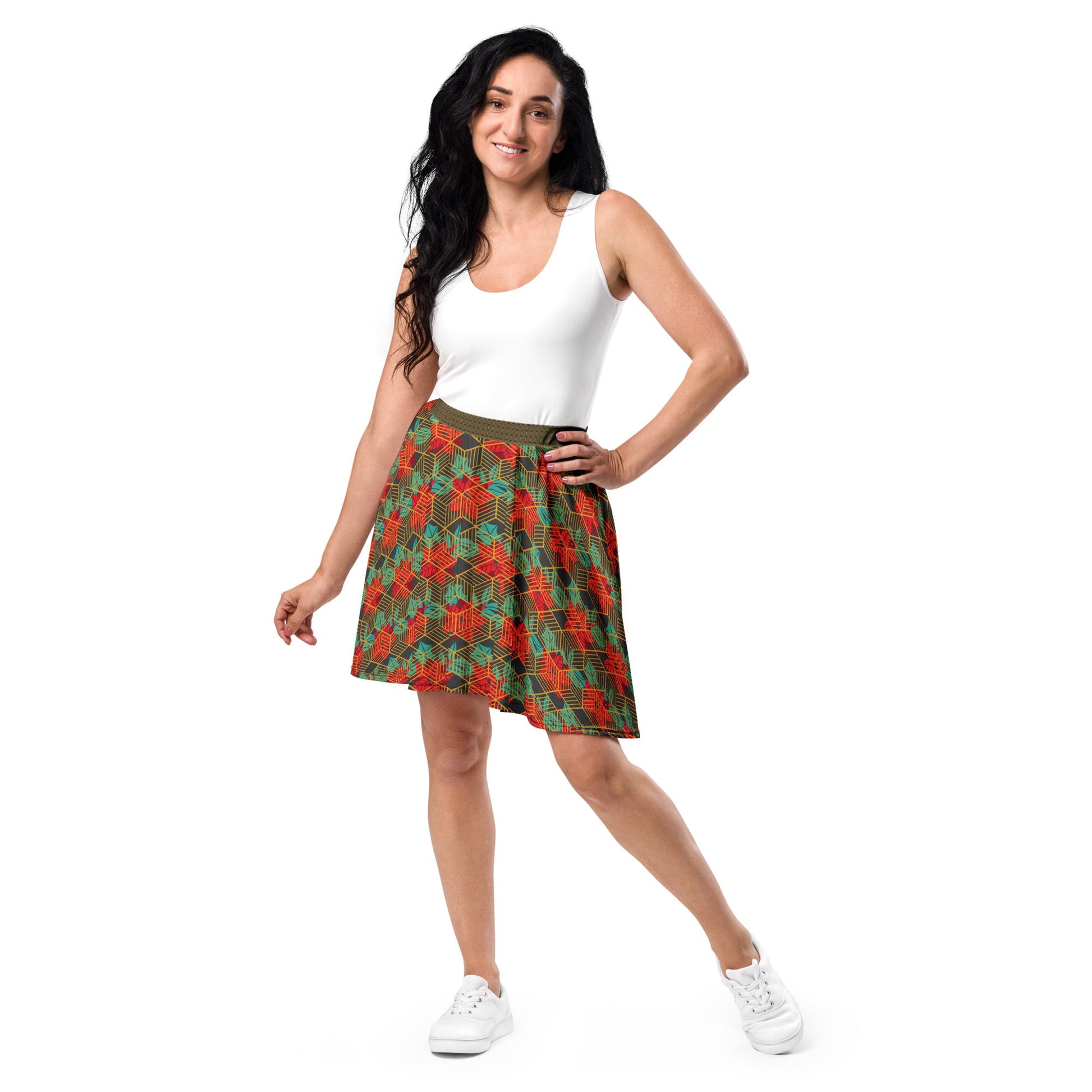Women's skater skirt, Eclipse fill skirt, Festive and geometric pattern skater skirt, Cut & sew sublimation skirt, skater skirt for summer and spring - PratSN