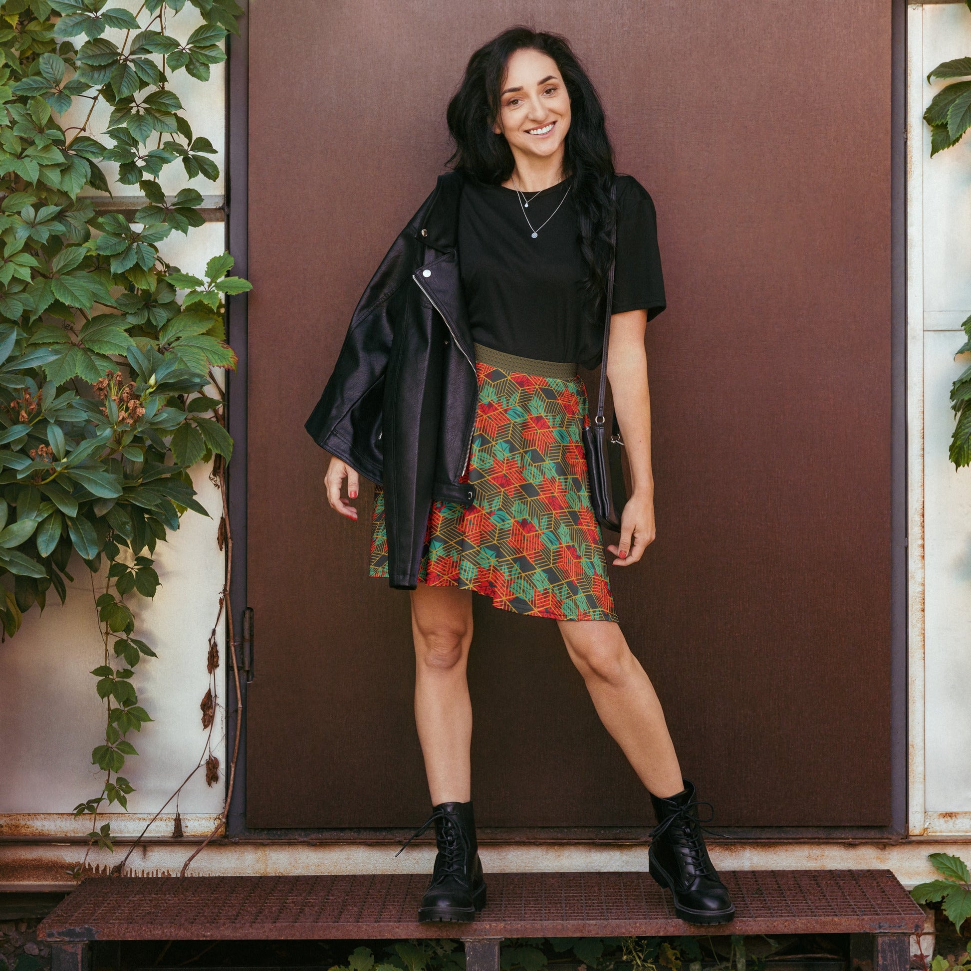 Women's skater skirt, Eclipse fill skirt, Festive and geometric pattern skater skirt, Cut & sew sublimation skirt, skater skirt for summer and spring - PratSN