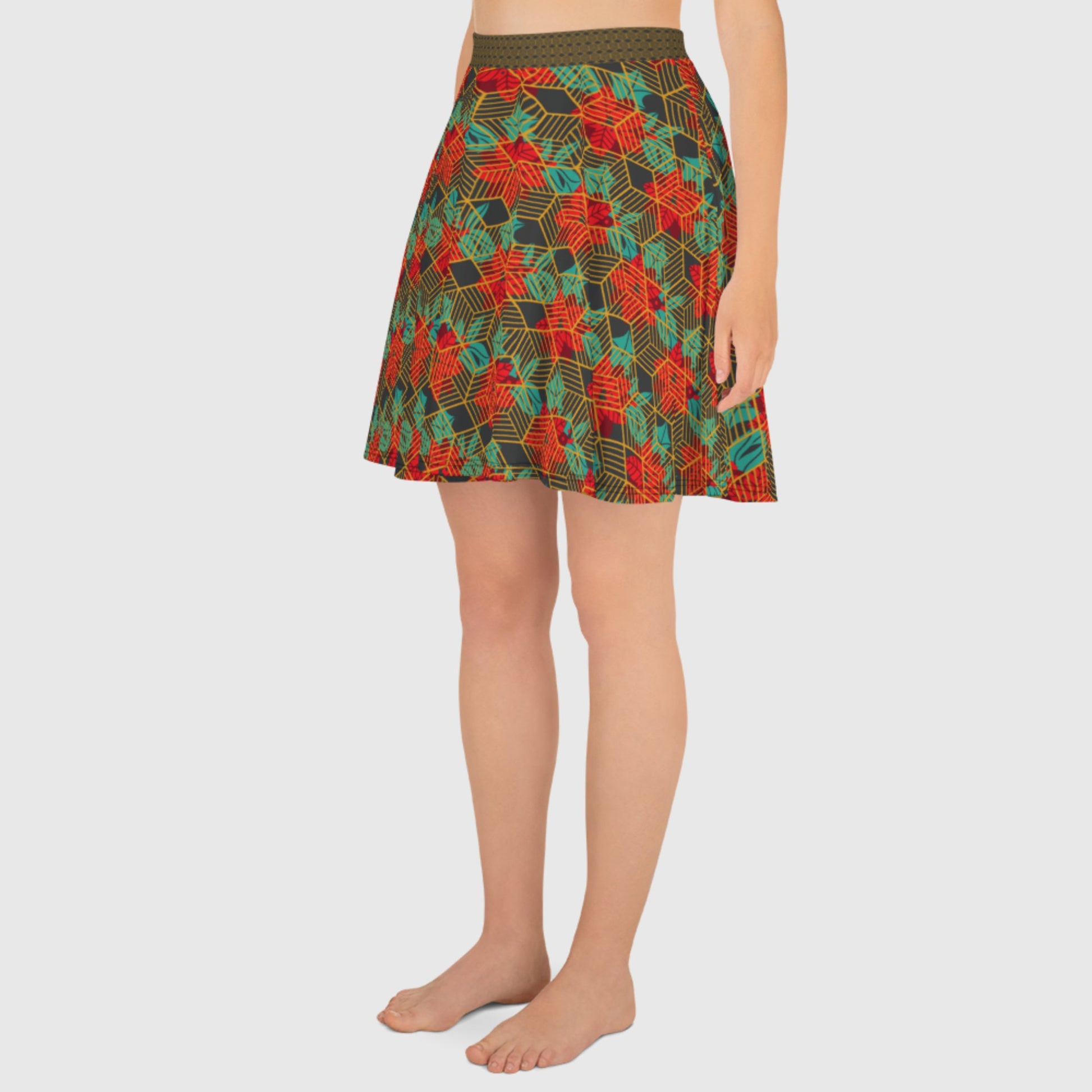 Women's skater skirt, Eclipse fill skirt, Festive and geometric pattern skater skirt, Cut & sew sublimation skirt, skater skirt for summer and spring - PratSN