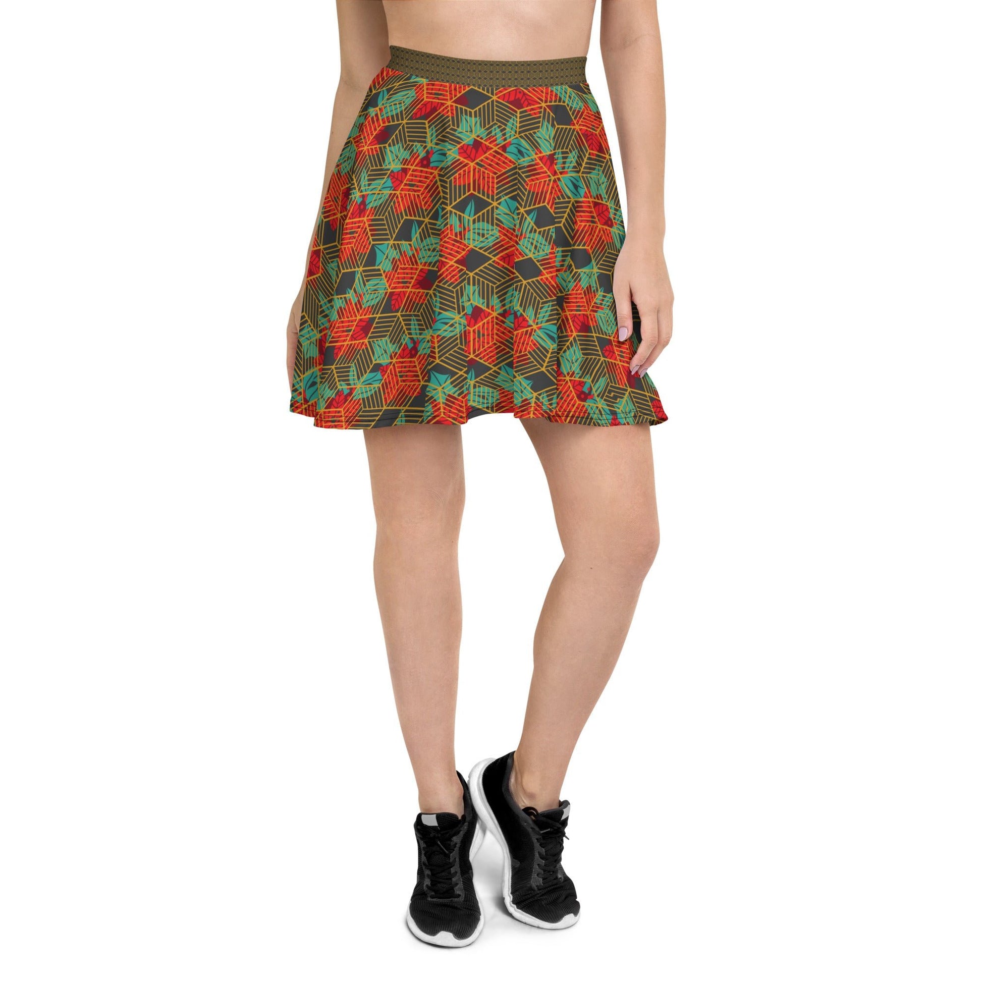 Women's skater skirt, Eclipse fill skirt, Festive and geometric pattern skater skirt, Cut & sew sublimation skirt, skater skirt for summer and spring - PratSN