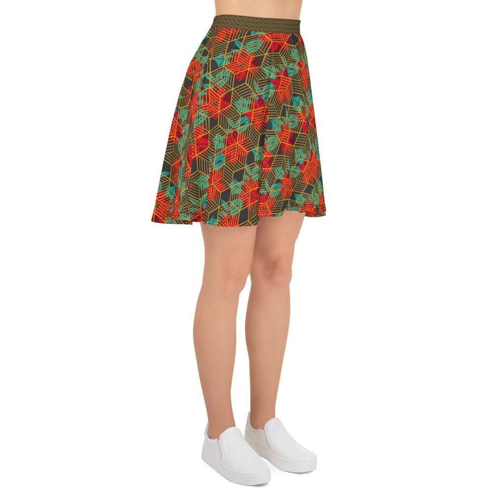 Women's skater skirt, Eclipse fill skirt, Festive and geometric pattern skater skirt, Cut & sew sublimation skirt, skater skirt for summer and spring - PratSN