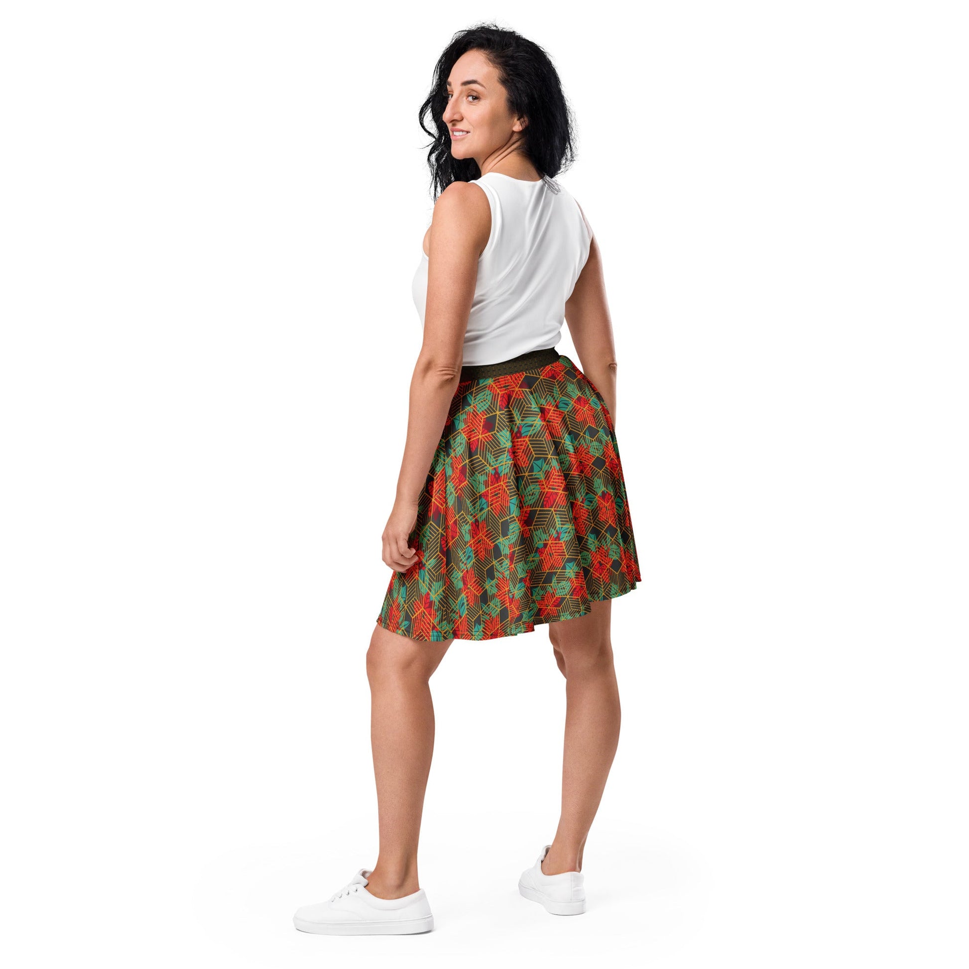 Women's skater skirt, Eclipse fill skirt, Festive and geometric pattern skater skirt, Cut & sew sublimation skirt, skater skirt for summer and spring - PratSN
