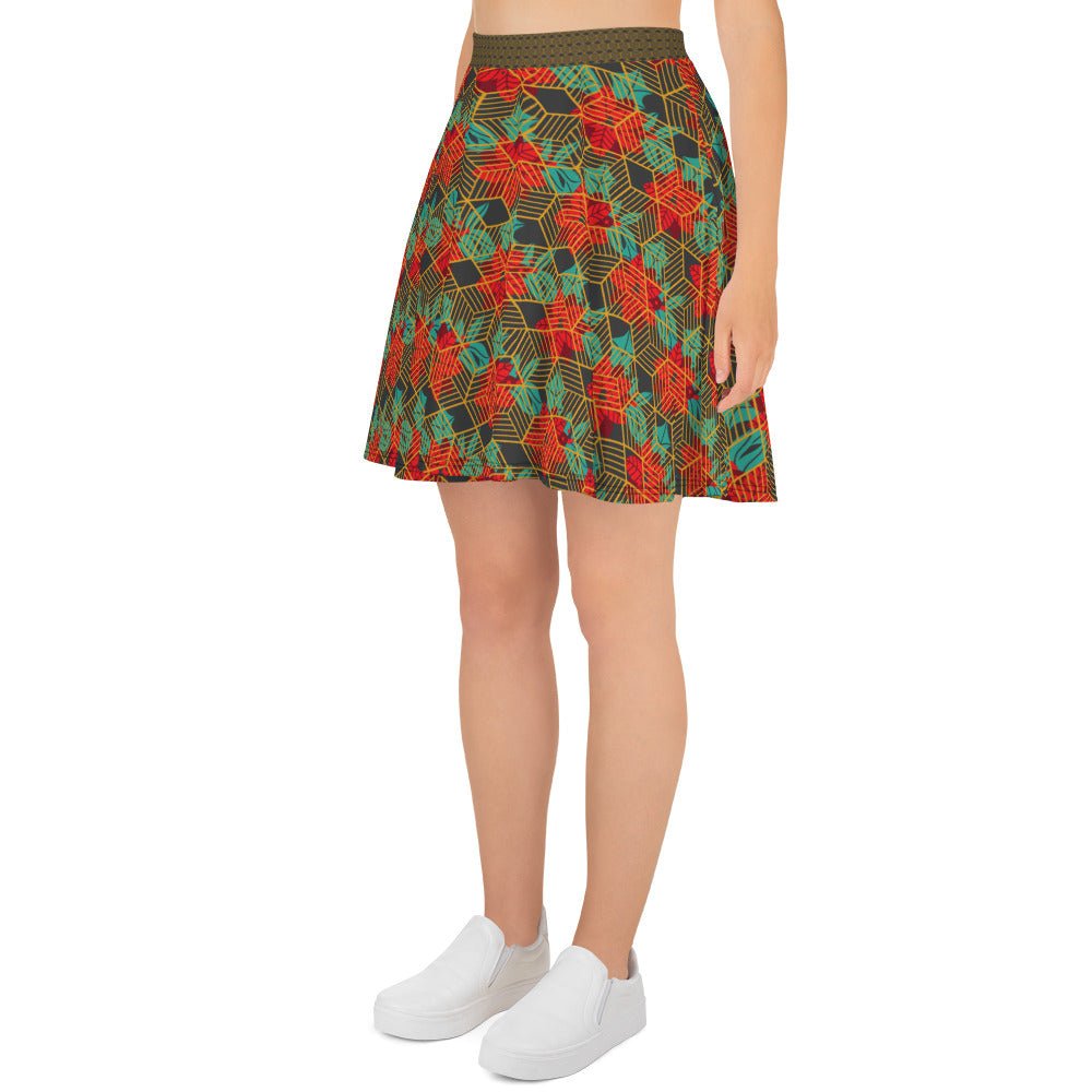 Women's skater skirt, Eclipse fill skirt, Festive and geometric pattern skater skirt, Cut & sew sublimation skirt, skater skirt for summer and spring - PratSN