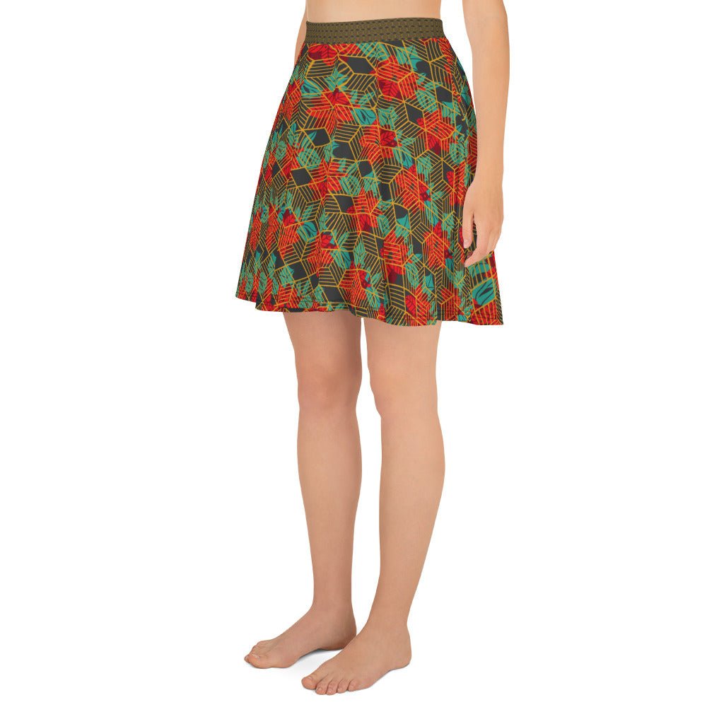 Women's skater skirt, Eclipse fill skirt, Festive and geometric pattern skater skirt, Cut & sew sublimation skirt, skater skirt for summer and spring - PratSN