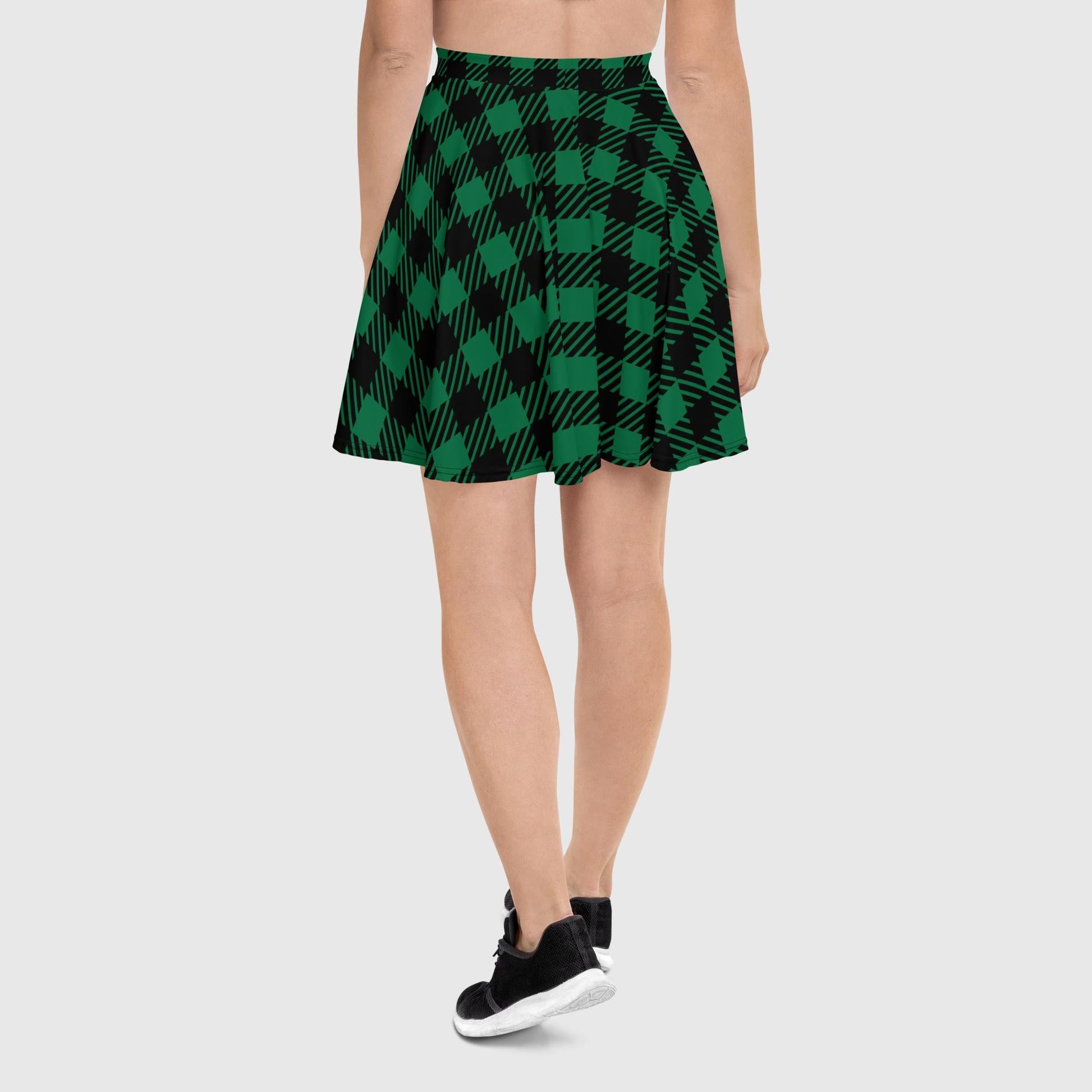 Women's skater skirt, Green and black color skirt, Geometric skater skirt, Cut & sew sublimation skirt, skater skirt for summer and spring - PratSN